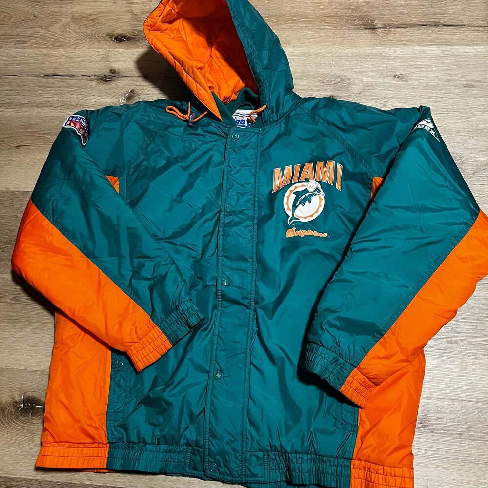 Vintage 90s NFL Apex One Pro Line Miami Dolphins Hooded Winter Jacket